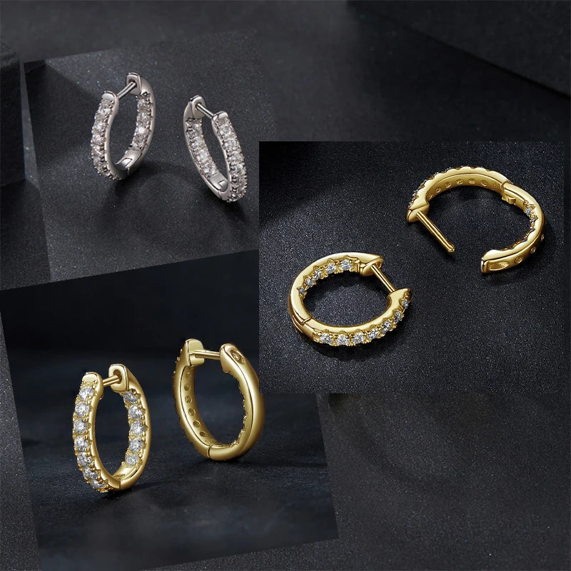 Moissanite Gold Hoop Earrings 925 Sterling Silver D-Color Round Hypoallergenic