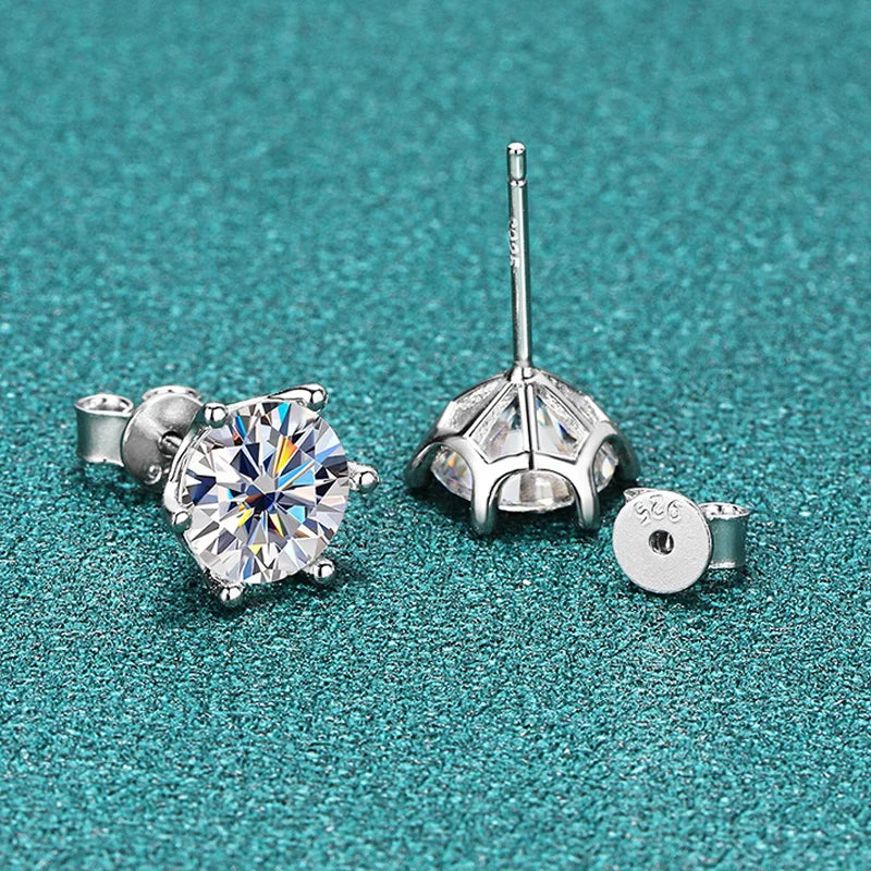 Moissanite Screw Stud Earrings D Color 6-Prong 925 Sterling Silver Wedding