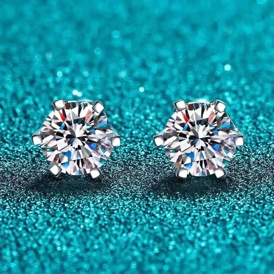 Moissanite Screw Stud Earrings 0.2-2CT D Color 925 Sterling Silver 6 Prong