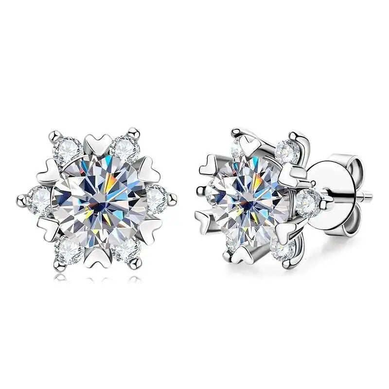 Moissanite 925 Sterling Silver Snowflake Stud Earrings 1CT VVS1 Certificate