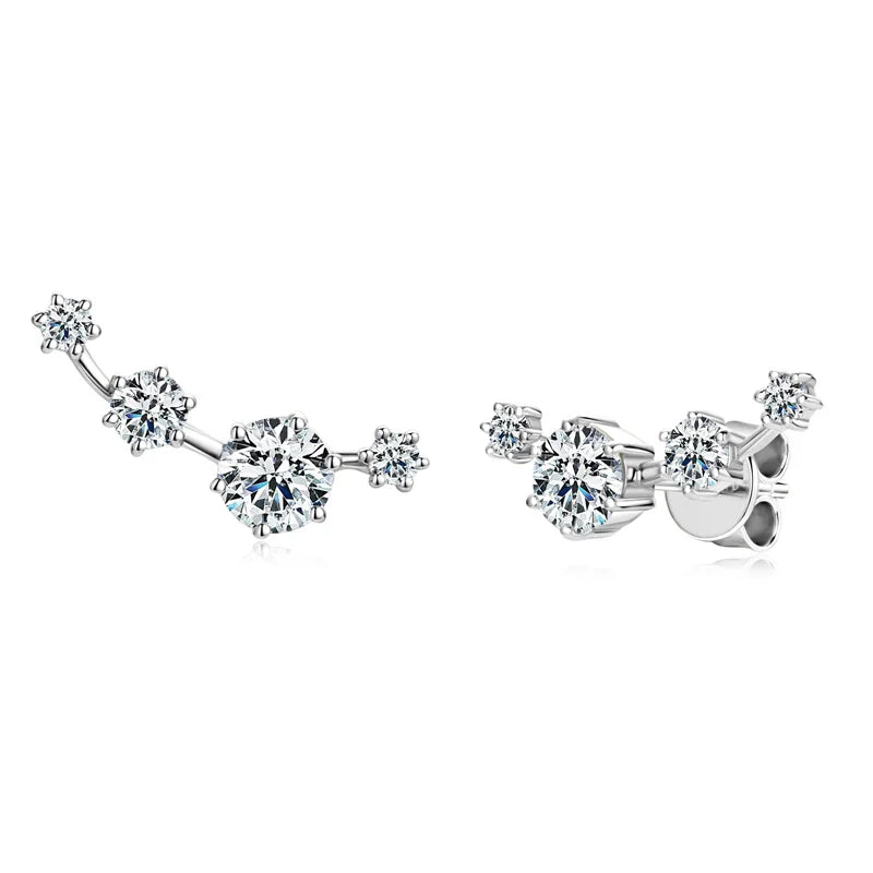 Moissanite Stud Climber Earrings 925 Sterling Silver Round For Women Gift Box