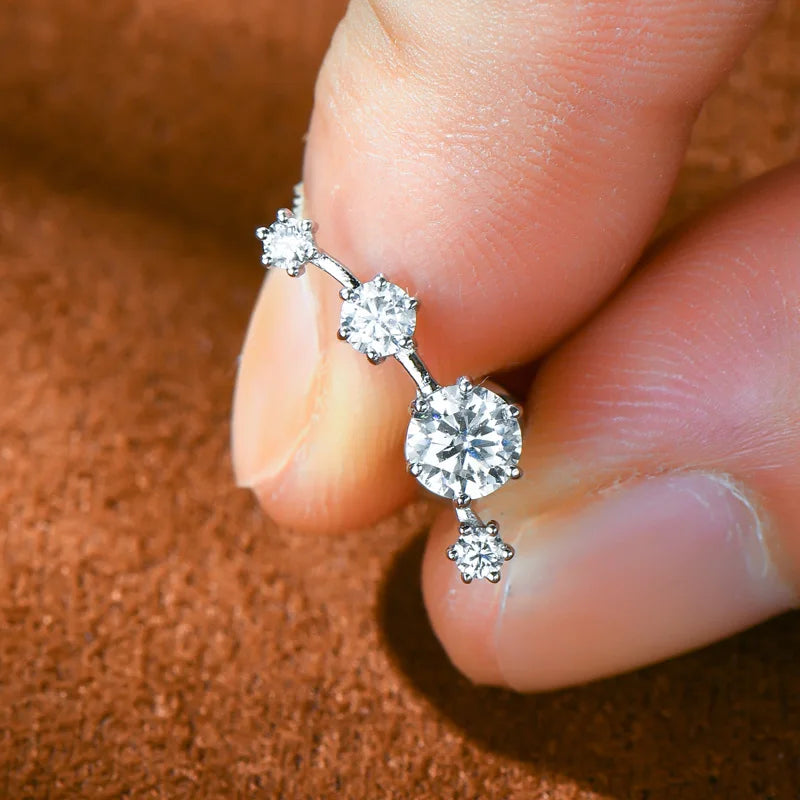 Moissanite Stud Climber Earrings 925 Sterling Silver Round For Women Gift Box