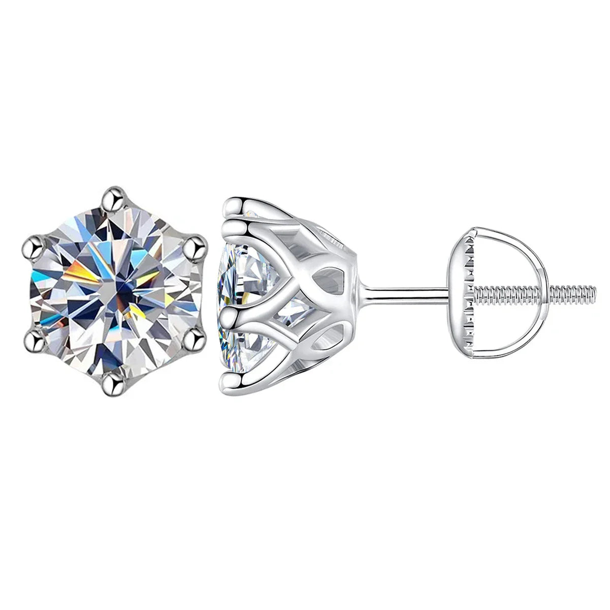 Moissanite Stud Earrings 0.5-2CT Screw Back S925 Sterling Silver 18K Plated