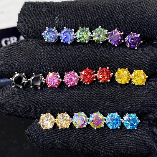 Moissanite Stud Earrings 1-6ct 21 Colors GRA Cert 925 Sterling Silver