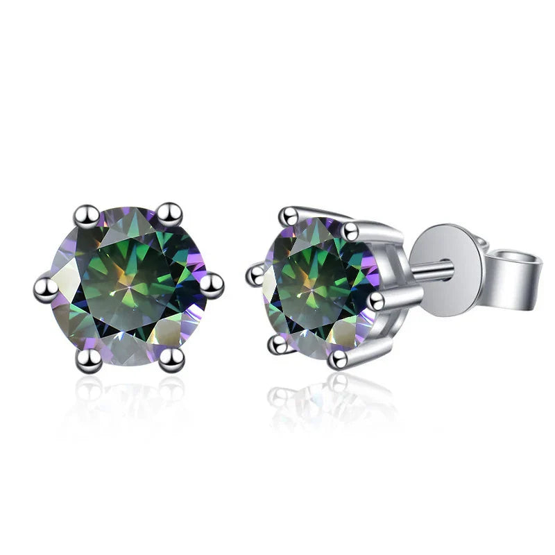 Moissanite Stud Earrings 1-6ct 21 Colors GRA Cert 925 Sterling Silver