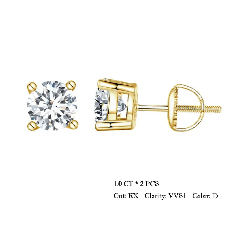 Moissanite Stud Earrings 2CT VVS1 925 Sterling Silver Screw Back Classic