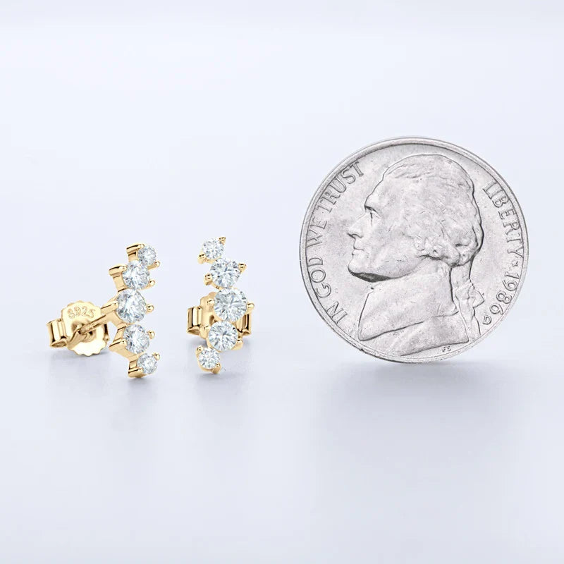 Moissanite Stud Earrings 925 Sterling Silver Mini Curved Climber Studs Women