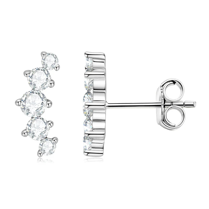Moissanite Stud Earrings 925 Sterling Silver Mini Curved Climber Studs Women