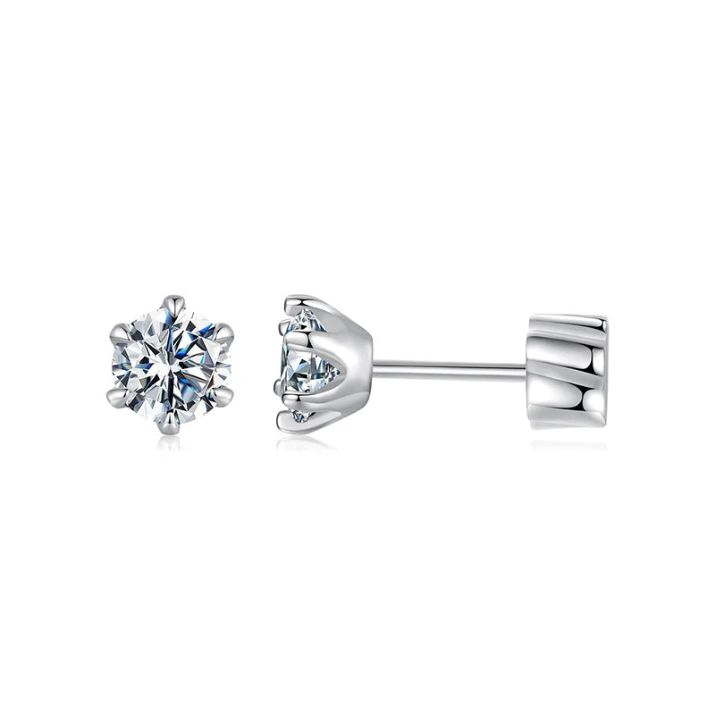 Moissanite Stud Earrings 925 Sterling Silver White Gold Plated Huggie Screwback
