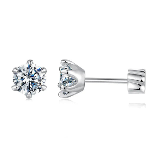 Moissanite Stud Earrings 925 Sterling Silver White Gold Plated Huggie Screwback