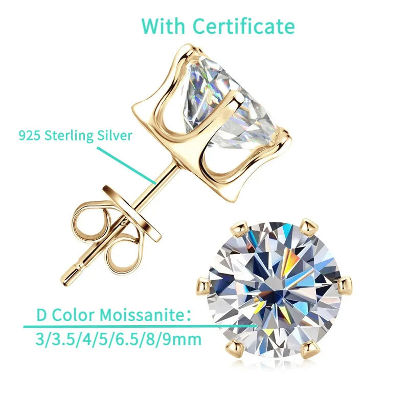 Moissanite Stud Earrings 0.2-6 Carat D-E Color 925 Sterling Silver