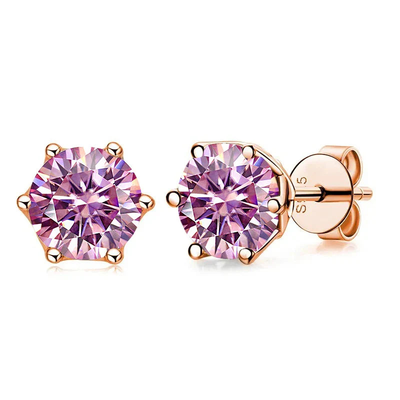 Moissanite Stud Earrings 0.5/1/2 CT Rose Gold Plated Sterling Silver 925