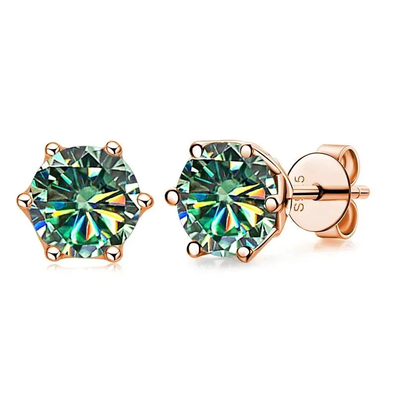 Moissanite Stud Earrings 0.5/1/2 CT Rose Gold Plated Sterling Silver 925