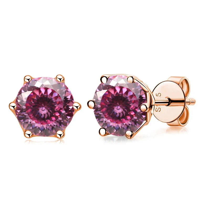 Moissanite Stud Earrings 0.5/1/2 CT Rose Gold Plated Sterling Silver 925