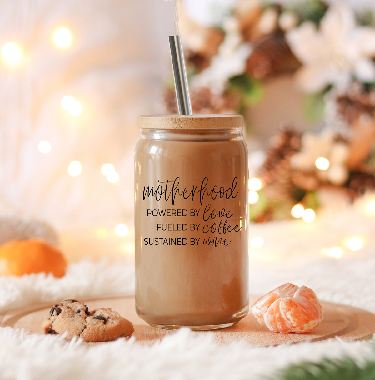 Motherhood Definition 17oz Glass Tumbler With Bamboo Lid And 2 Stainless Straws