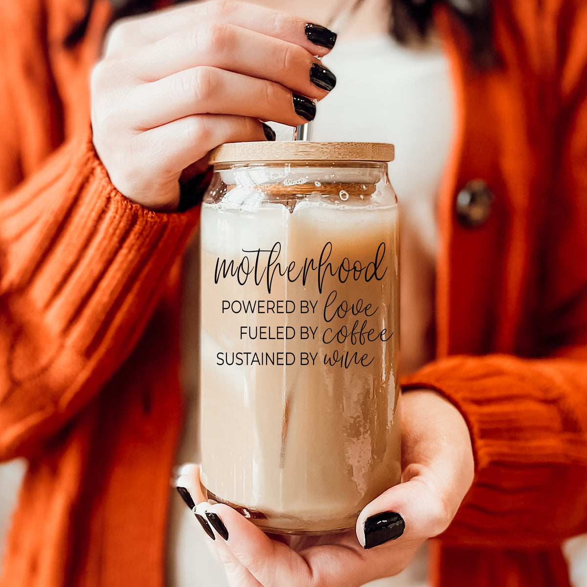 Motherhood Definition 17oz Glass Tumbler With Bamboo Lid And 2 Stainless Straws