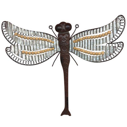 Galvanized Dragonfly Wall Decor With Bead Accents