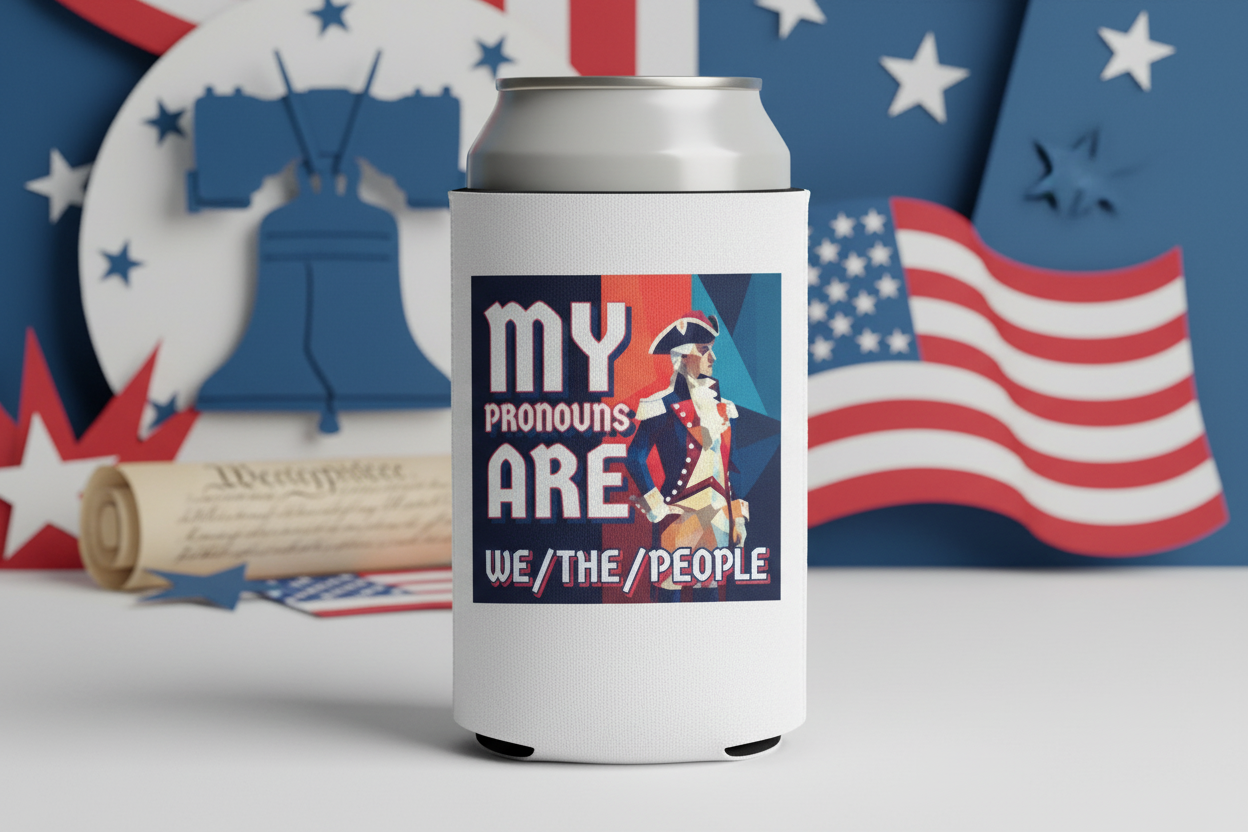 My Pronouns Are Koozie - Patriotic Can Cooler - 4LibertyShop.com