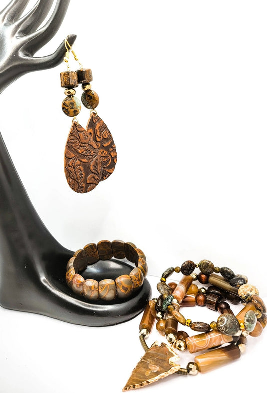 Natural Rainforest Rhyolite Jasper Bracelet set