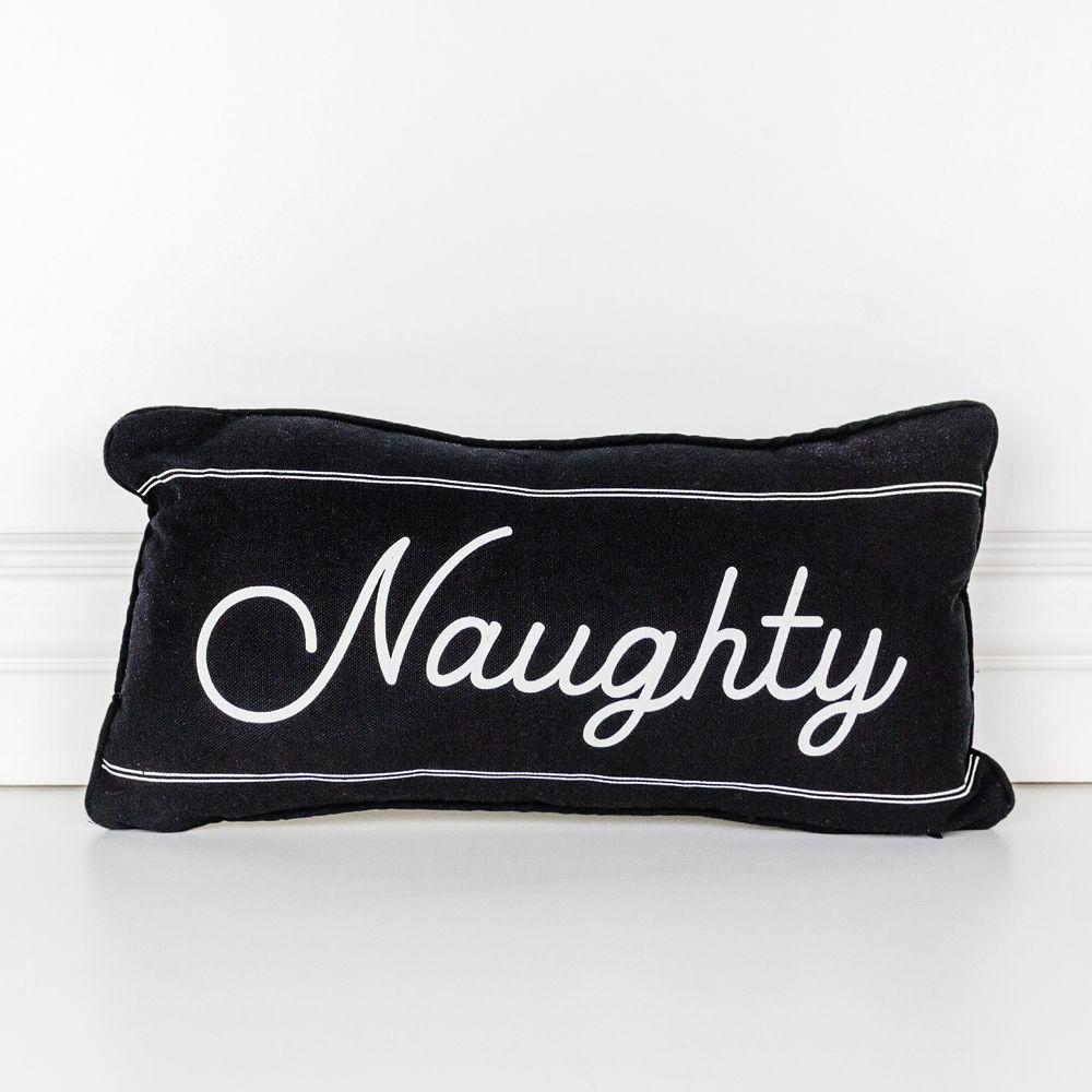 Naughty Or Nice Reversible Canvas Throw Pillow Black White Double Sided Holiday Decorative Accent