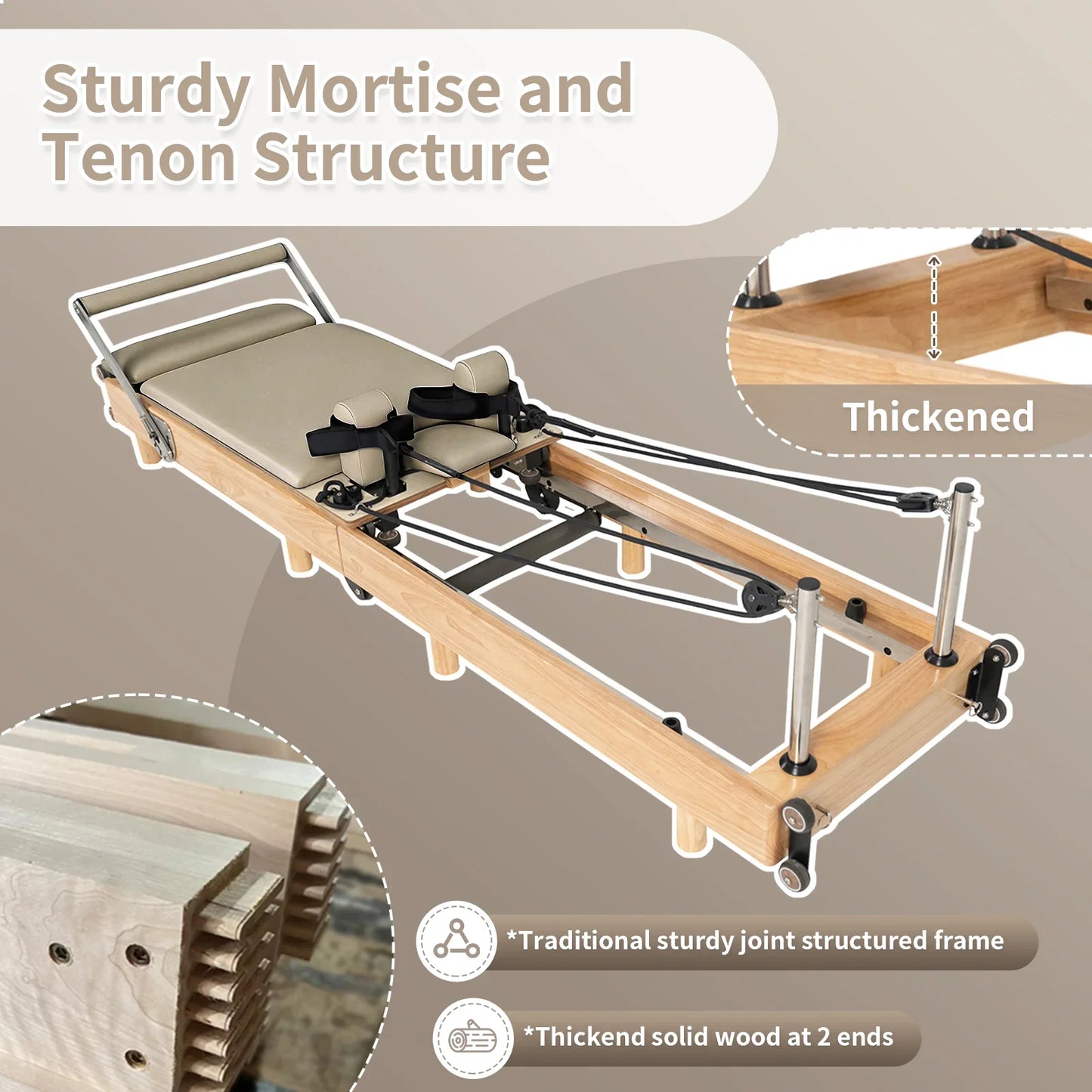 Nexace Wood Pilates Reformer Machine for Home Fitness