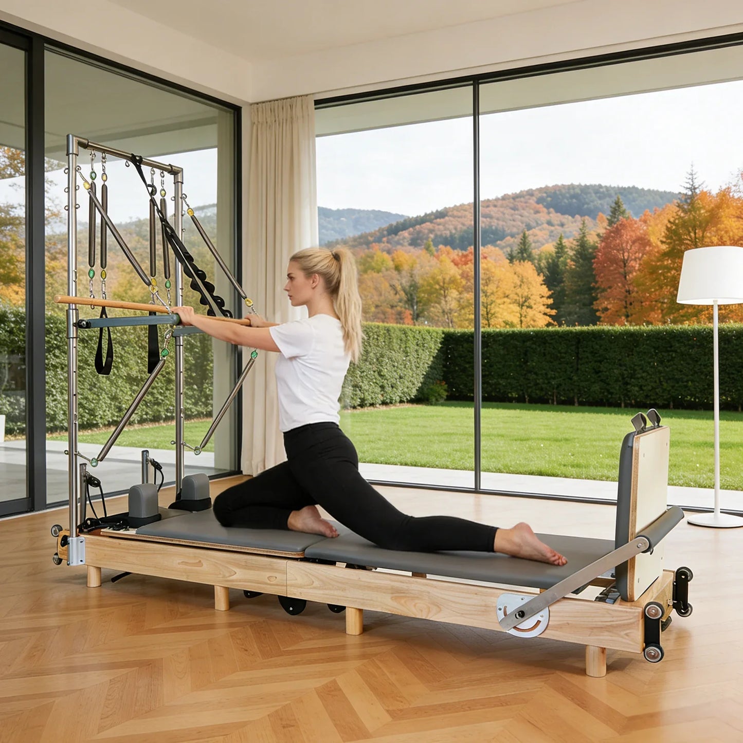 Nexace Wood Foldable Pilates Reformer with Tower