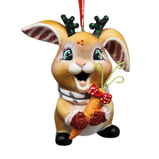 Jolly Bunny Ornament - Approximately 4 Inches