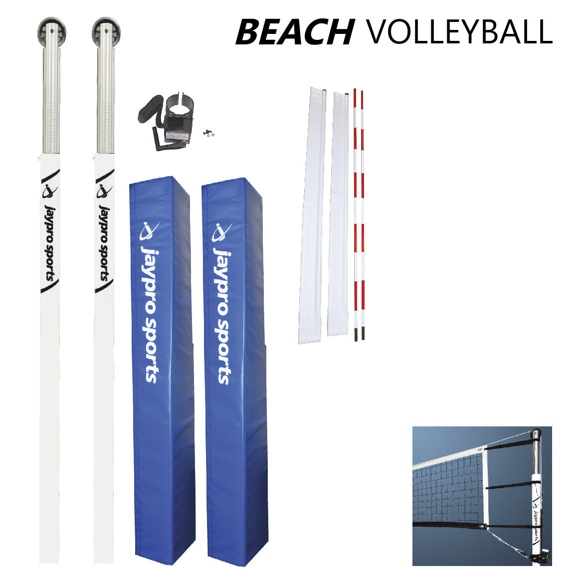 Jaypro Beach Volleyball System with 3-1/2 in. Ground Sleeve - NFHS, NCAA, USVBA Compliant