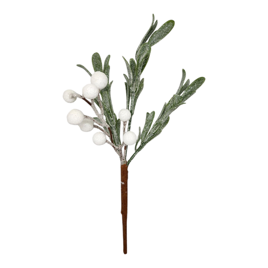 White Berry Mistletoe Pick - Frosted
