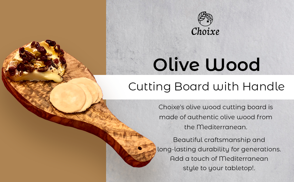 Olive Wood Cutting Board With Handle Reversible Serving Board 12x8 Inch