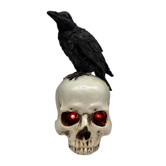 Gothic Crow on Skull Light-Up Figurine - The Watchful Sentry