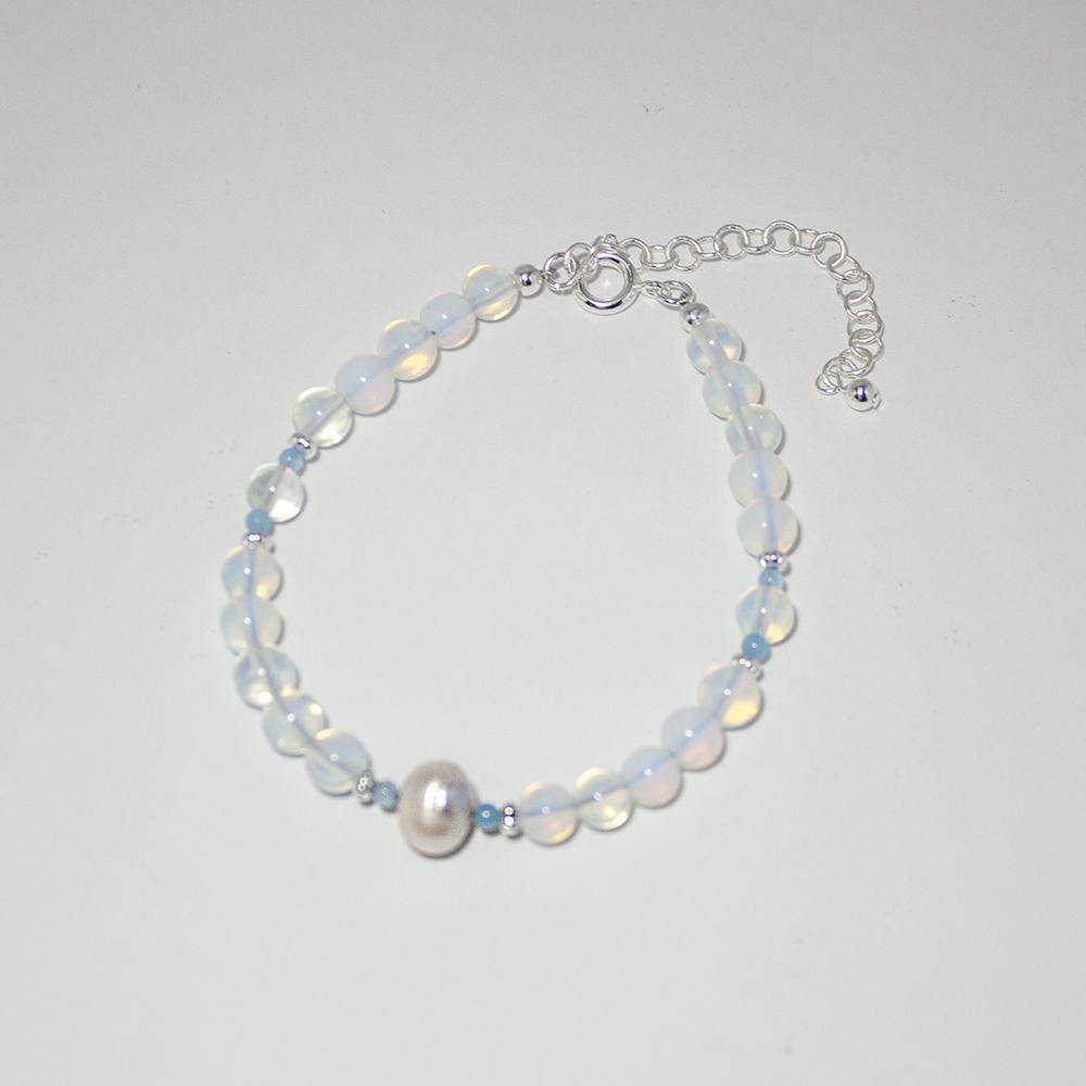 Opalite Beaded Freshwater Pearl Bracelet Adjustable