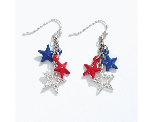 Patriotic Triple Star Dangle Earrings