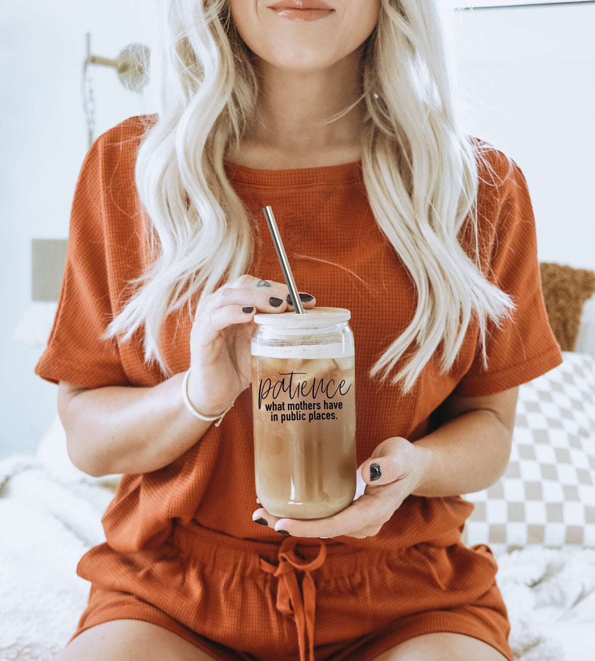 17oz Glass Tumbler With Bamboo Lid And 2 Stainless Straws, Mom Humor