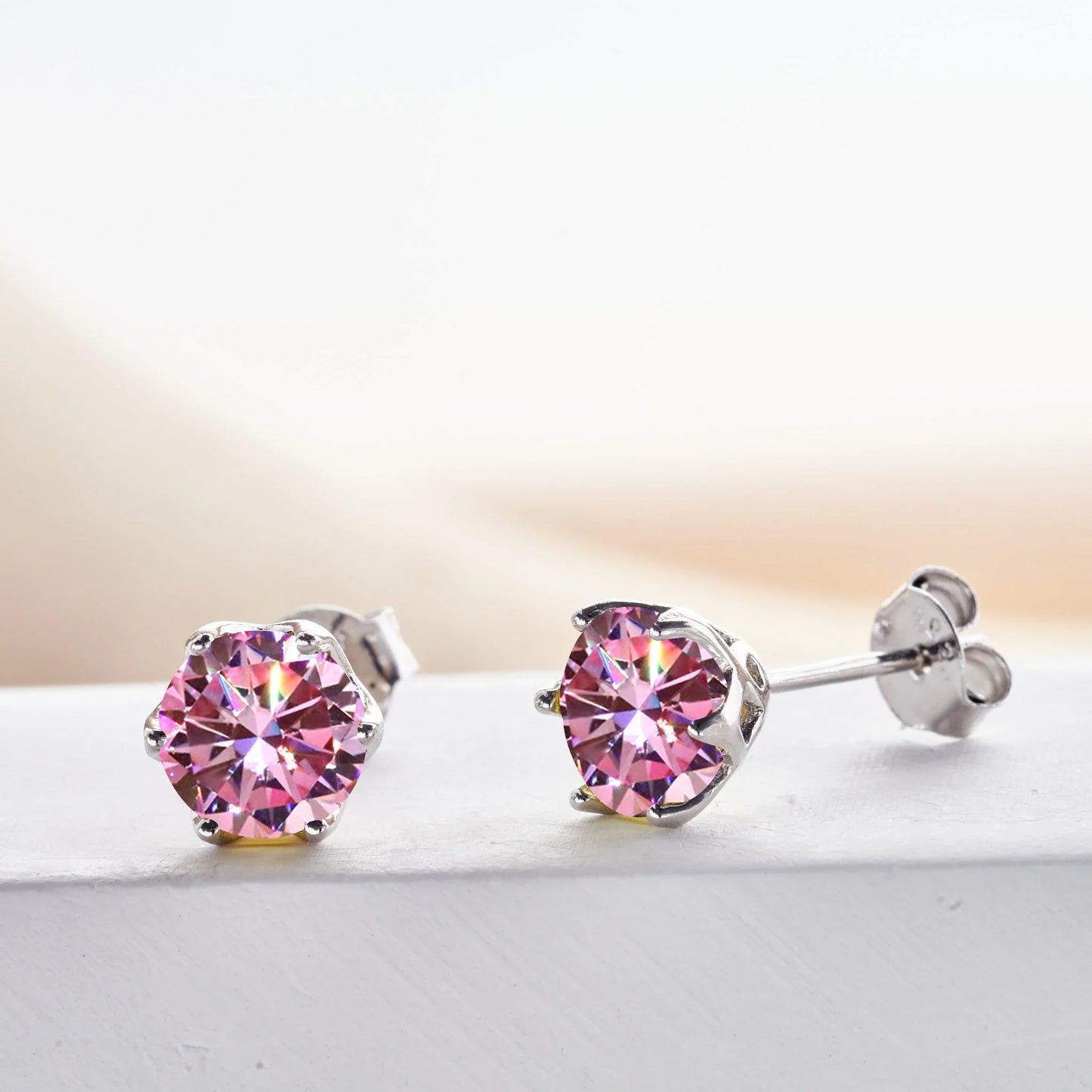 Pink Royal Blue Moissanite Stud Earrings S925 Sterling Silver 0.5 1 2 Ct Bride