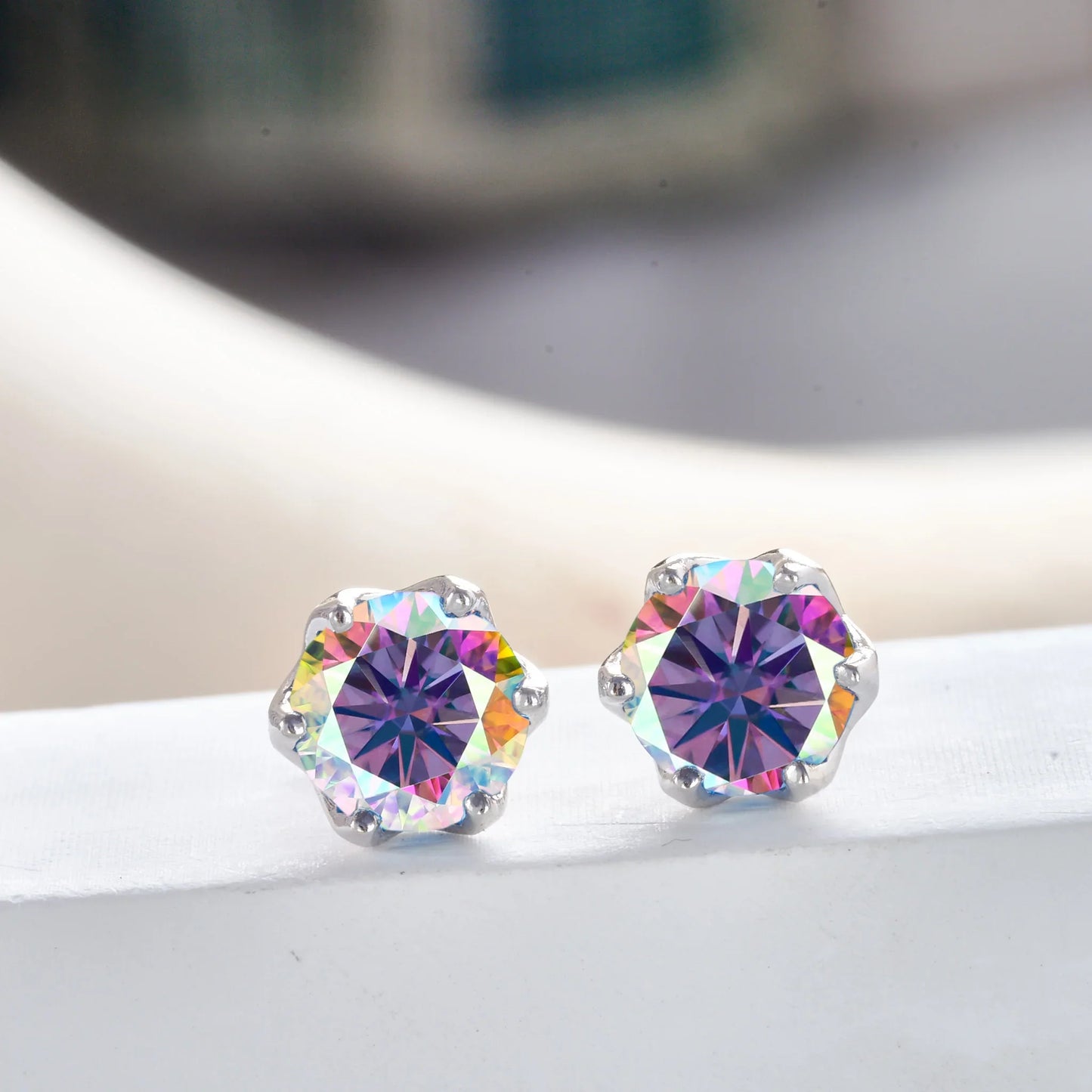 Pink Royal Blue Moissanite Stud Earrings S925 Sterling Silver 0.5 1 2 Ct Bride