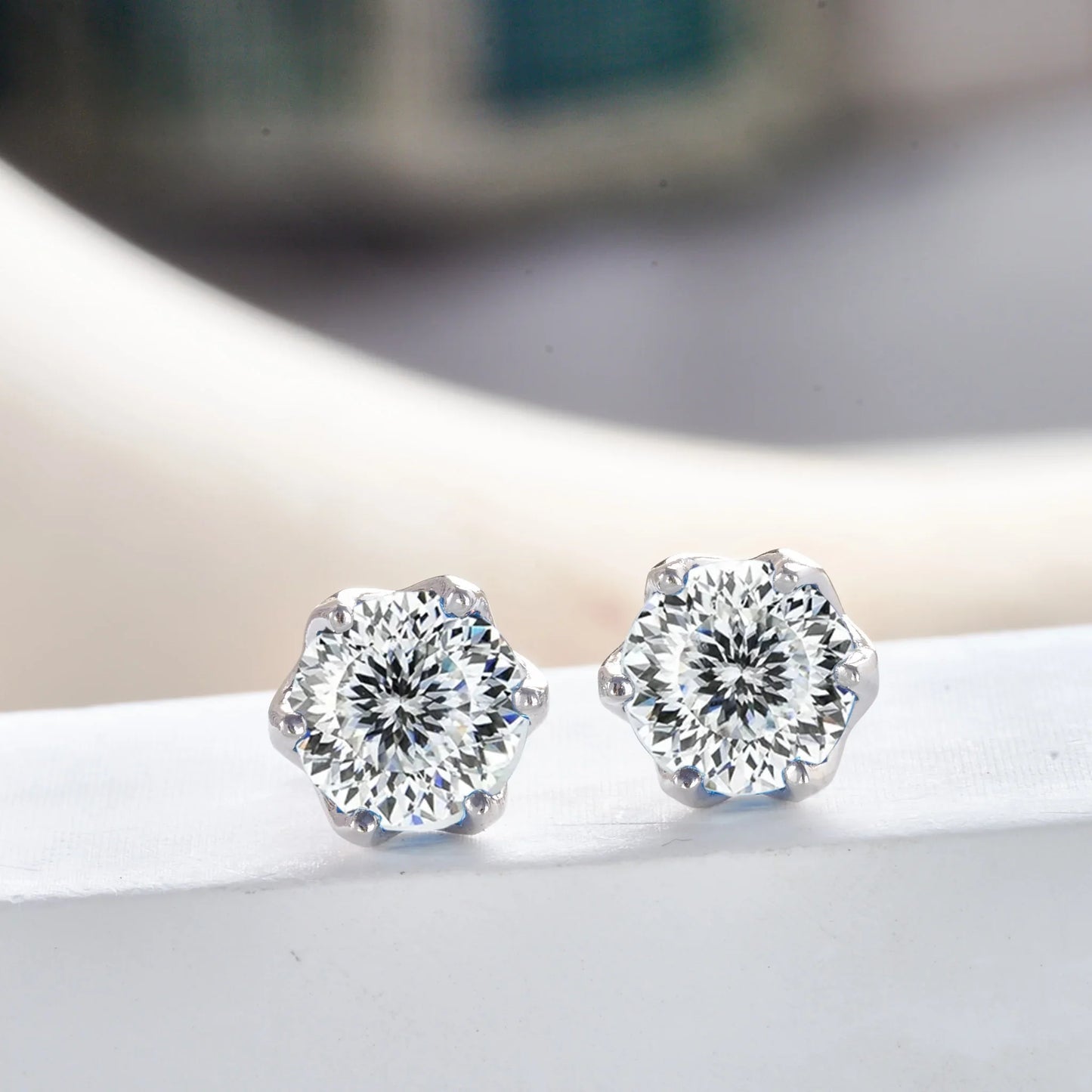 Pink Royal Blue Moissanite Stud Earrings S925 Sterling Silver 0.5 1 2 Ct Bride