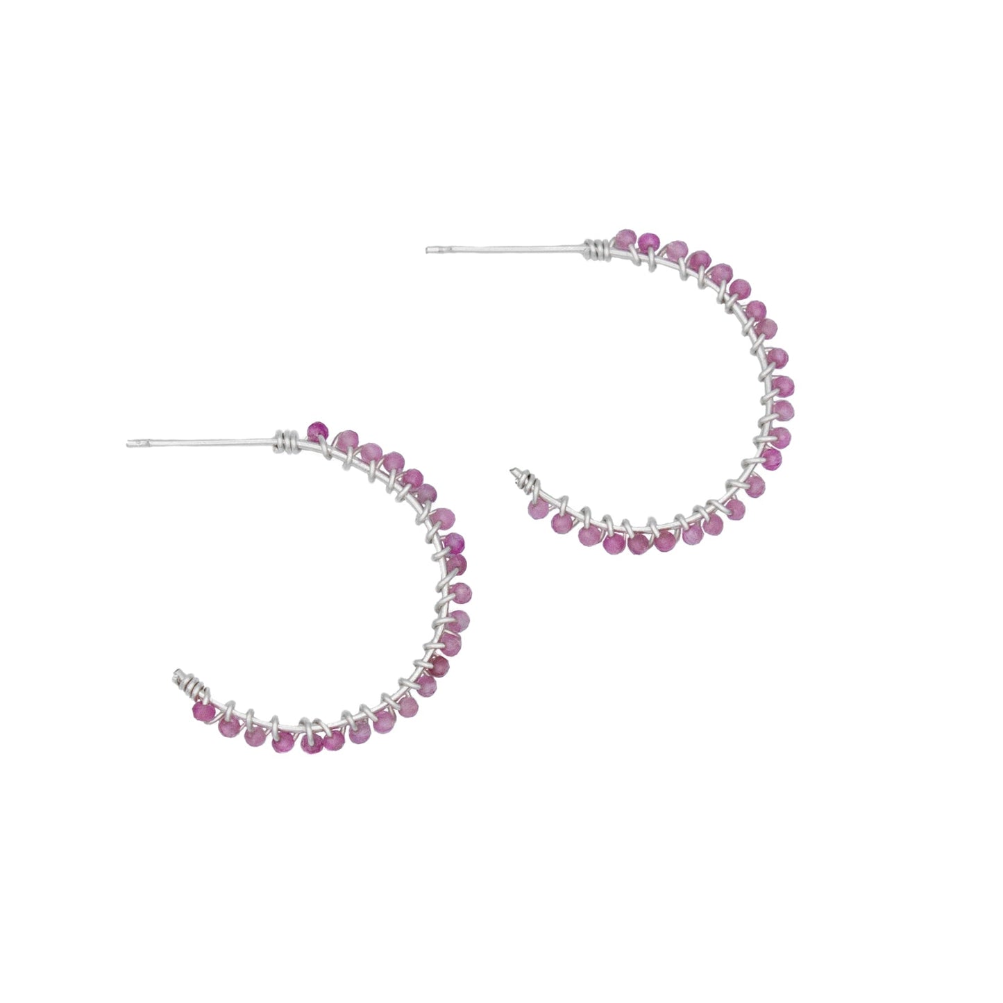 Pink Tourmaline Sterling Silver Hoop Earrings Petite