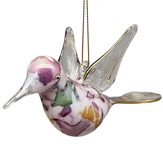 Blown Glass Hummingbird - Lilac Marble