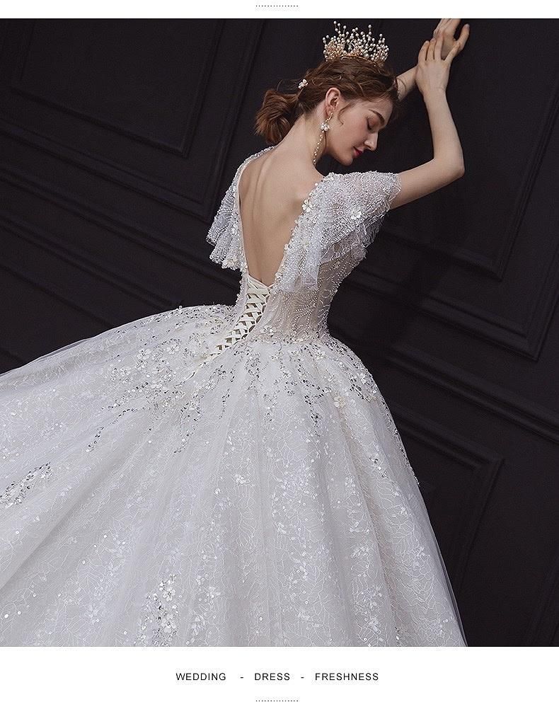 Luxury White Wedding Dress with Crystal Beads