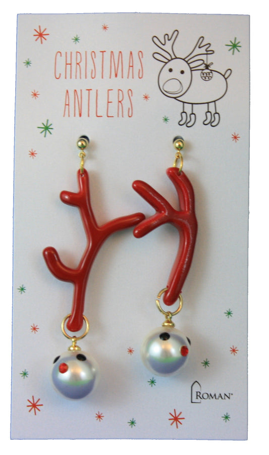 Christmas Antlers Earring Set - Red