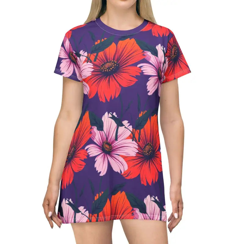Ocean State Styles Floral Patterned T Shirt Dress Womens