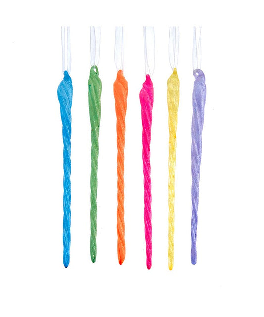 Glass Glow In The Dark Glittered Icicle Ornament -