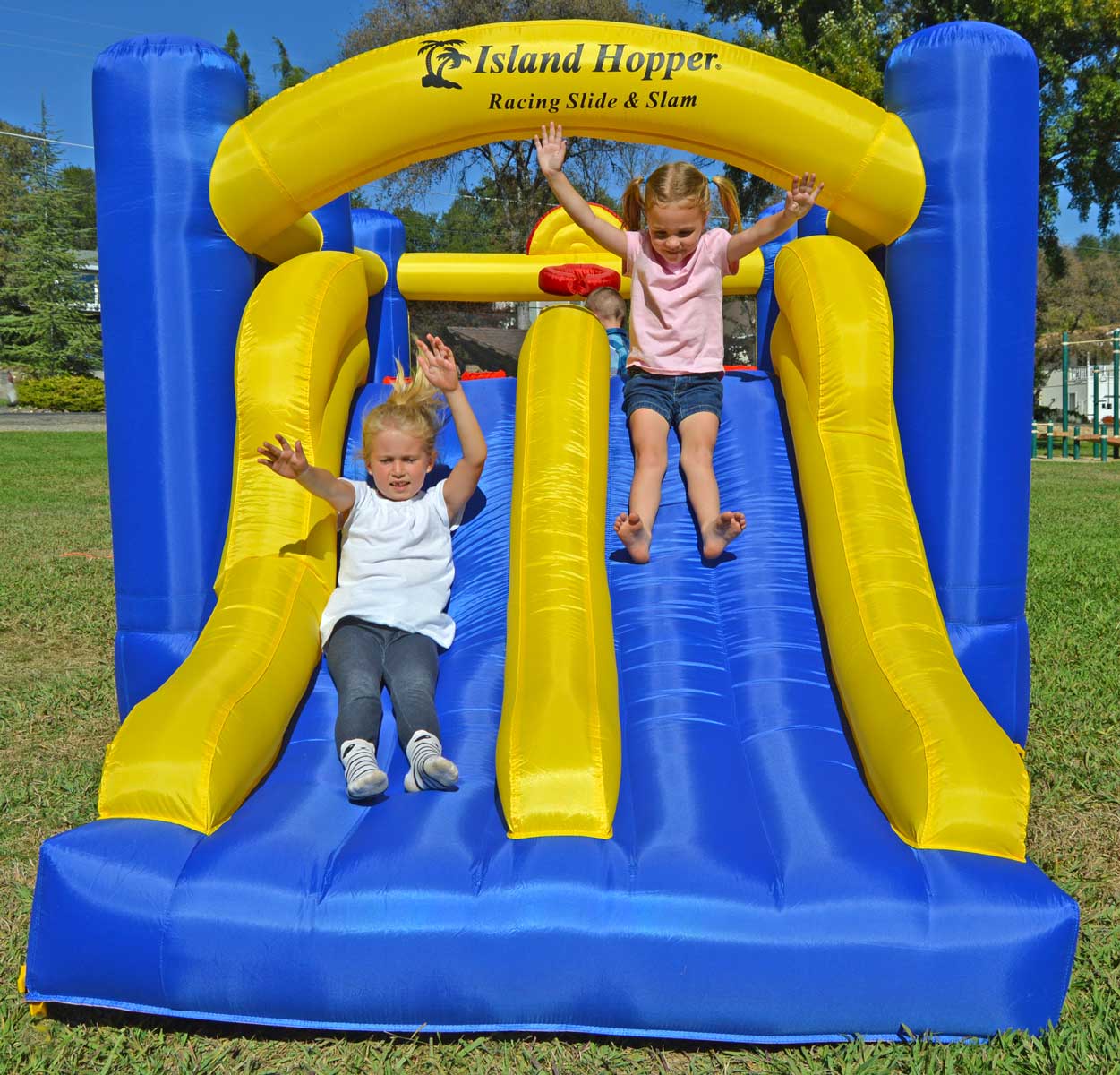 Island Hopper Racing Slide and Slam Bounce House