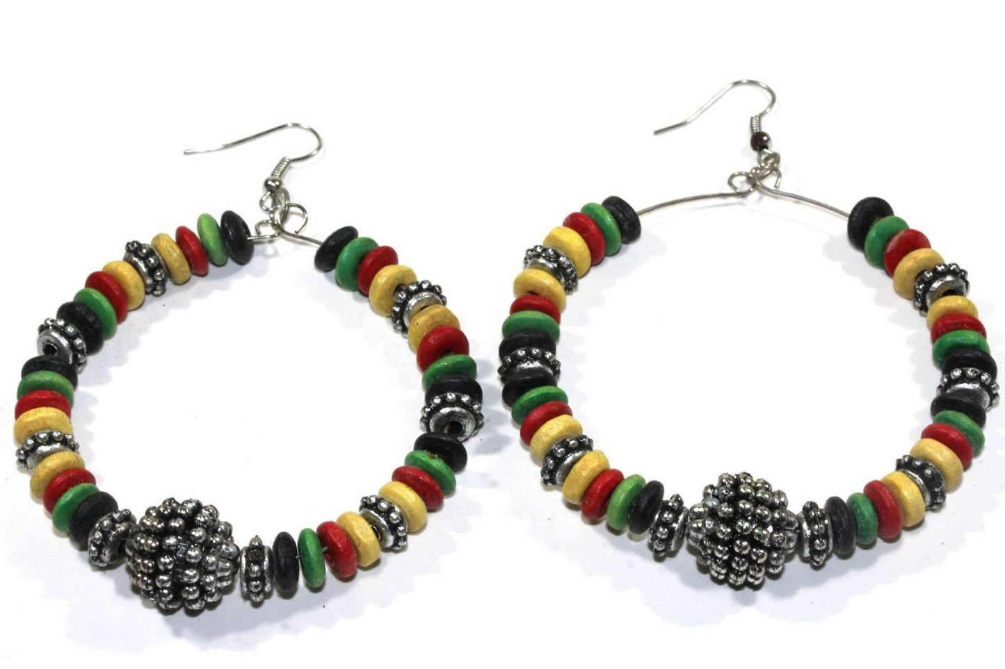 Rasta Beaded Hoop Earrings Reggae Style Lightweight Boho