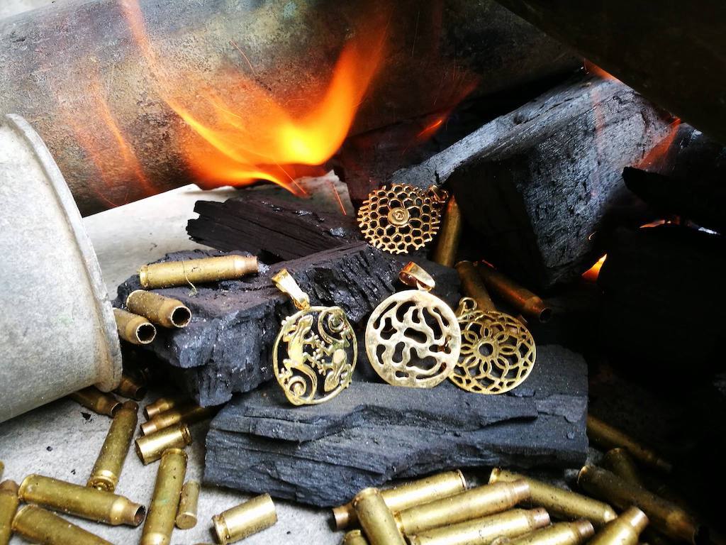 Recycled Brass Bullet Cuff Bracelet Handcast From Cambodian Bombshell Brass
