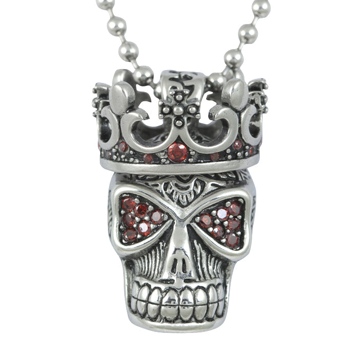 Red Flame Skull Crown Necklace Gothic Red Crystal Pendant
