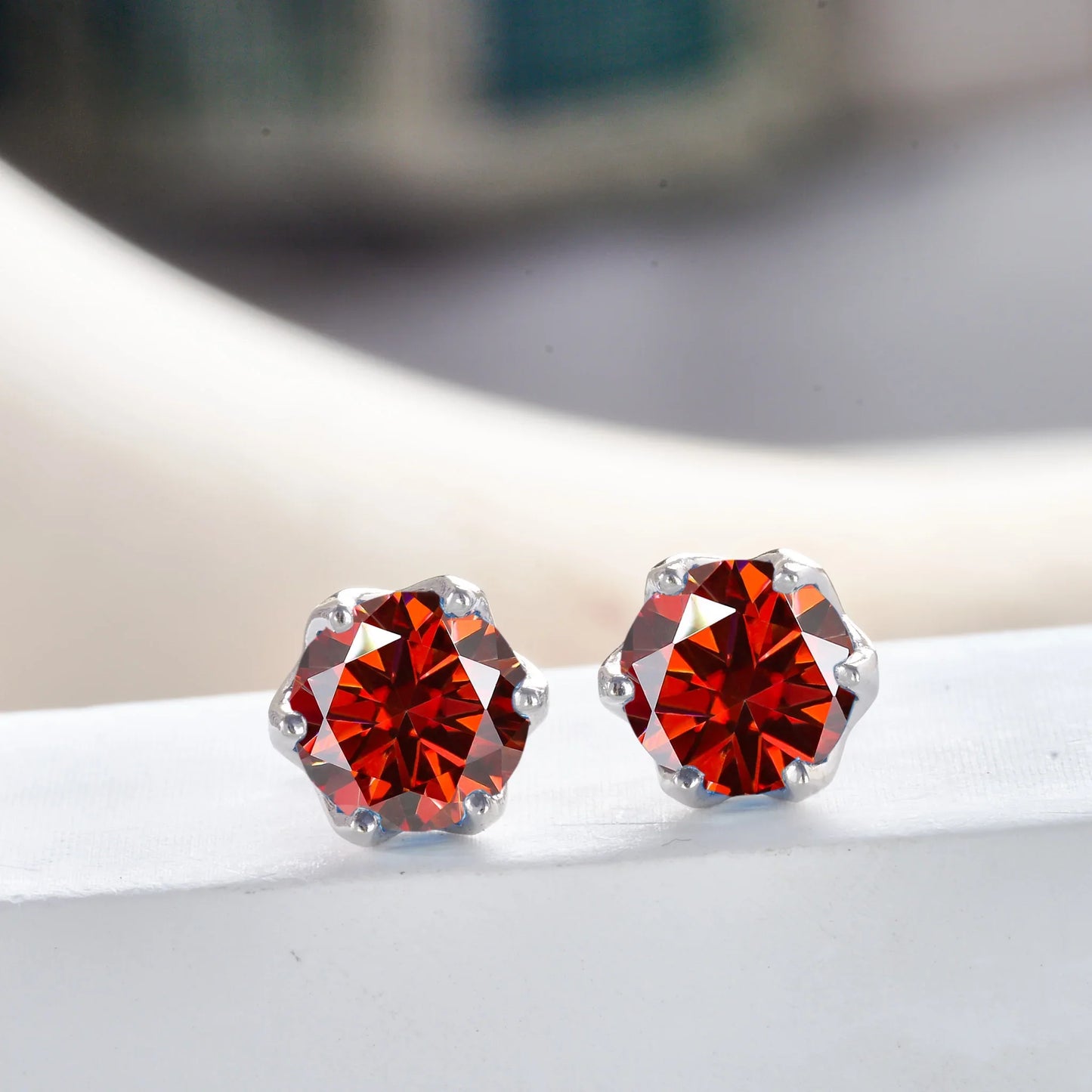 Pink Royal Blue Moissanite Stud Earrings S925 Sterling Silver 0.5 1 2 Ct Bride