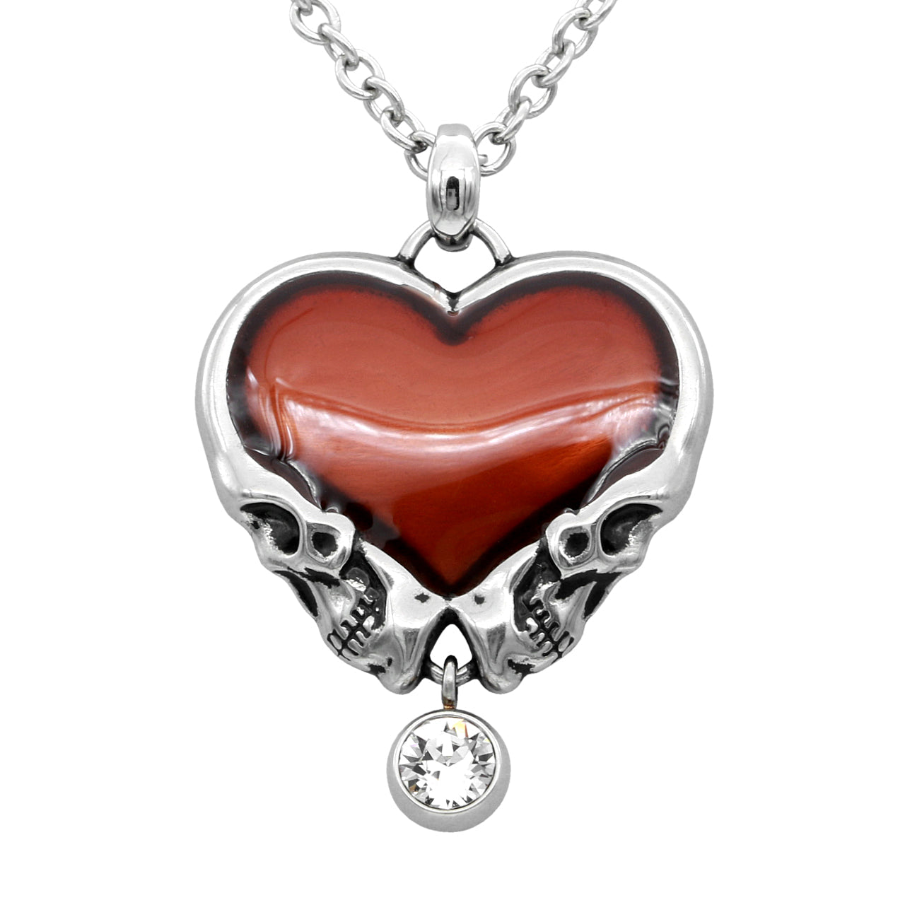 Red Heart Skull Pendant Necklace Gothic Crystal Charm