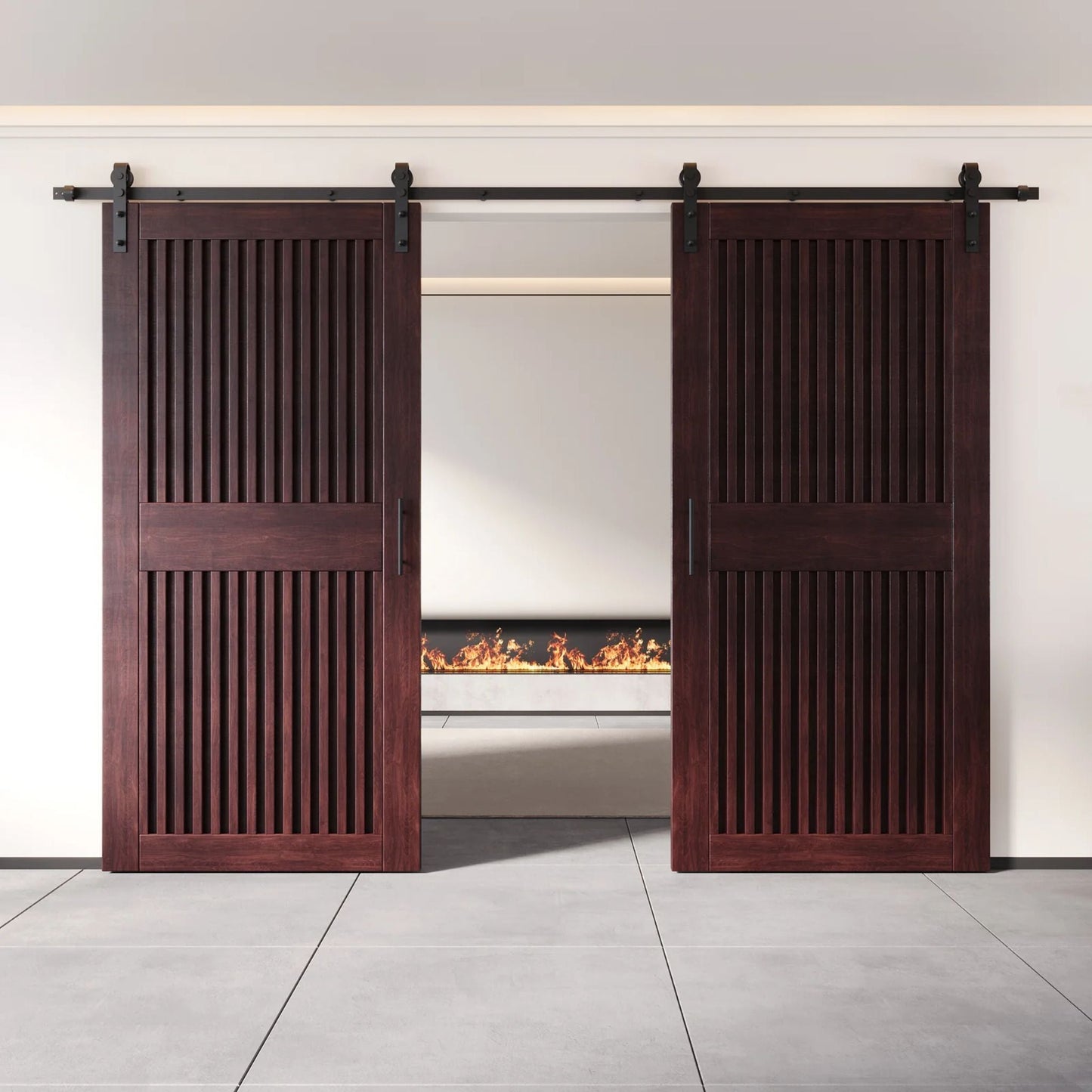 Vertical Slat Double Door Barn Door Kit | Black Barn Door Hardware